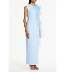 Carla Zampatti Pale Blue Crepe Ruffle Shoulder Maxi Gown Size 8 for rent on The Volte - image 2