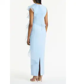 Carla Zampatti Pale Blue Crepe Ruffle Shoulder Maxi Gown Size 8 for rent on The Volte - image 4