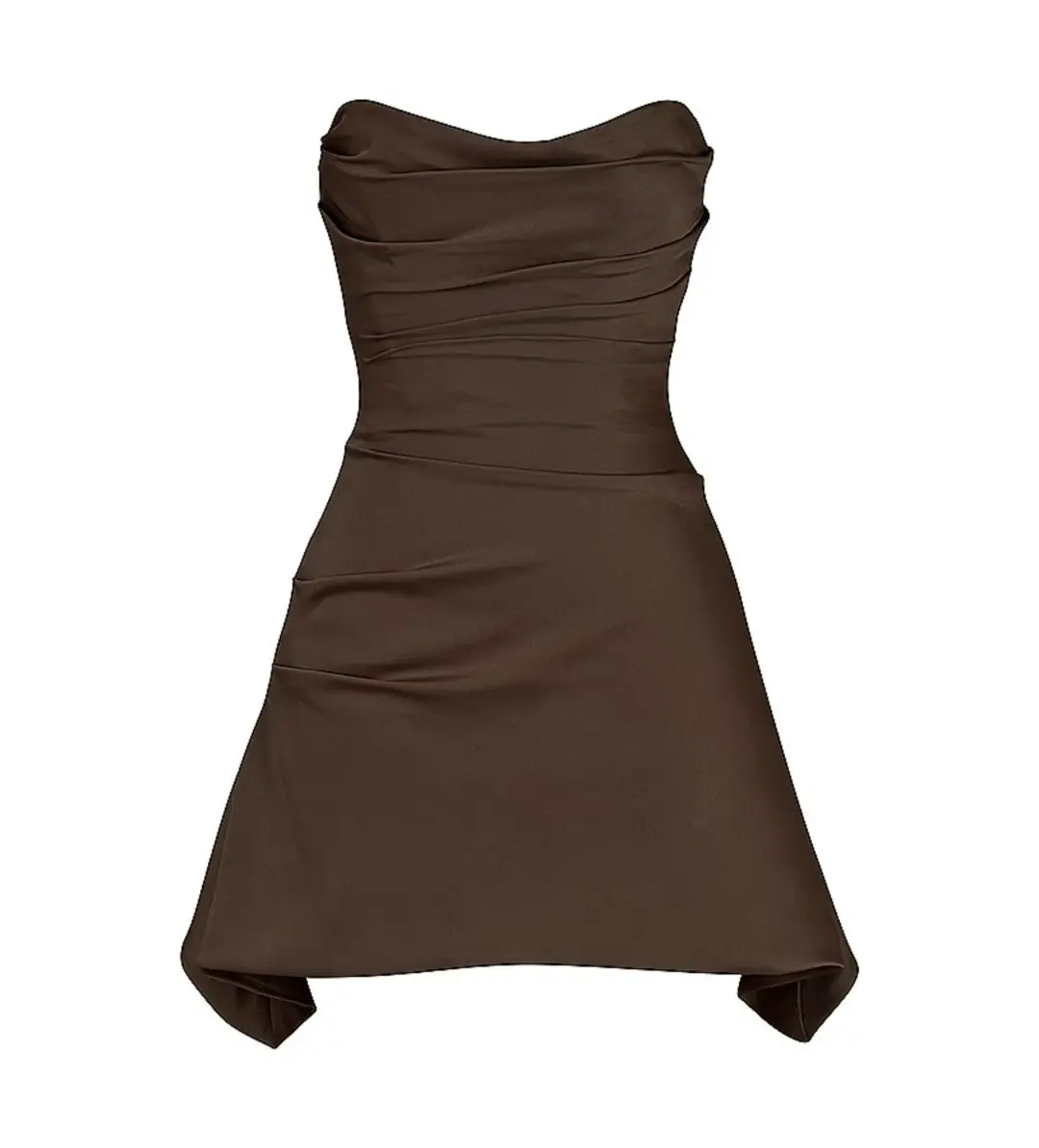 House of CB Jasmine Draped Strapless Corset Mini Dress Chocolate Size S/AU 8 for rent on The Volte - main image