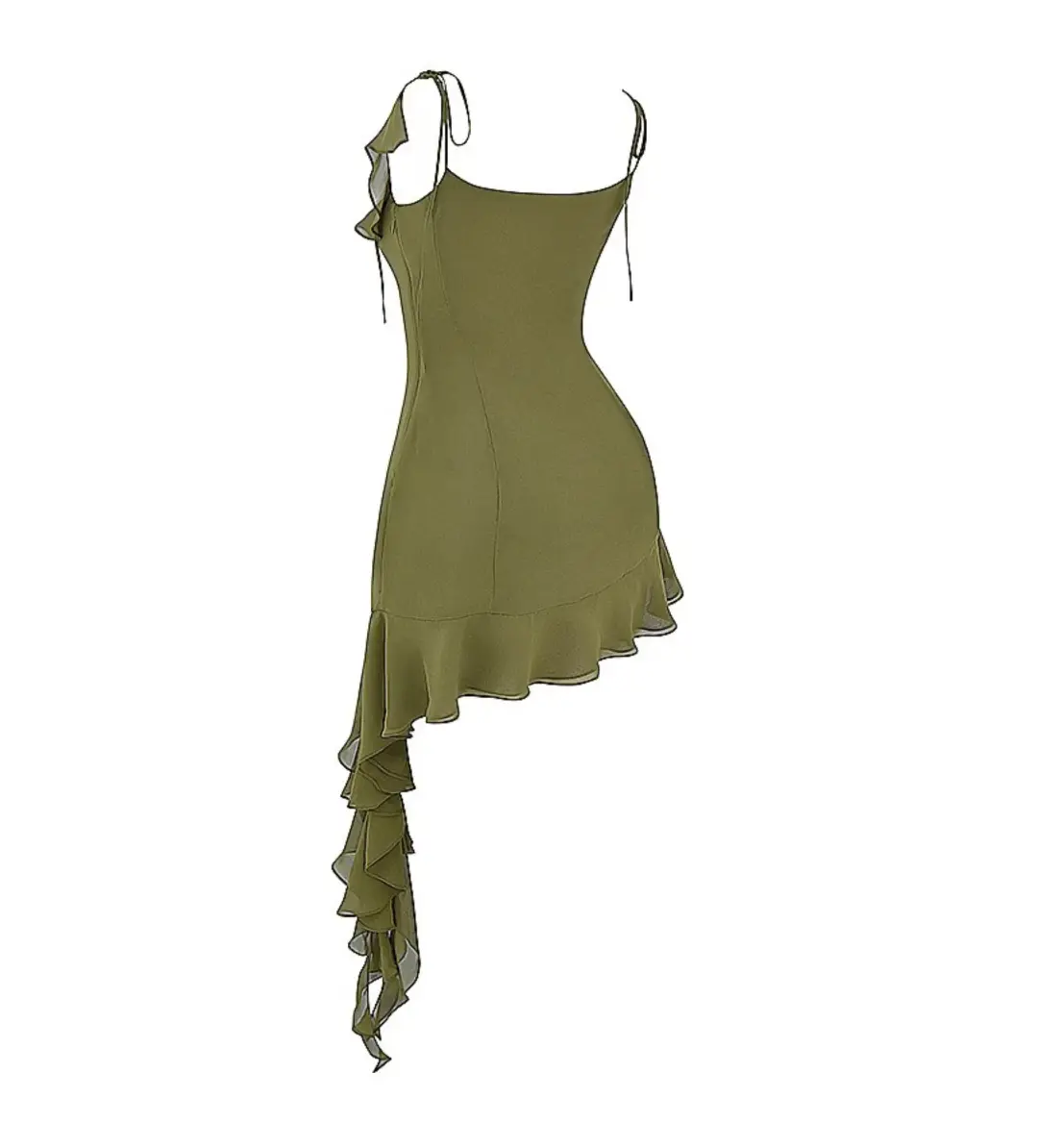 House of CB Marcia Ruffle Mini Dress Olive Size XS/AU 6 for rent on The Volte - main image