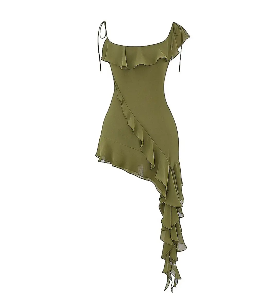 House of CB Marcia Ruffle Mini Dress Olive Size XS/AU 6 for rent on The Volte - main image