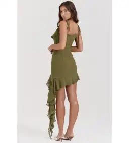 House of CB Marcia Ruffle Mini Dress Olive Size S/AU 8 for rent on The Volte - image 3