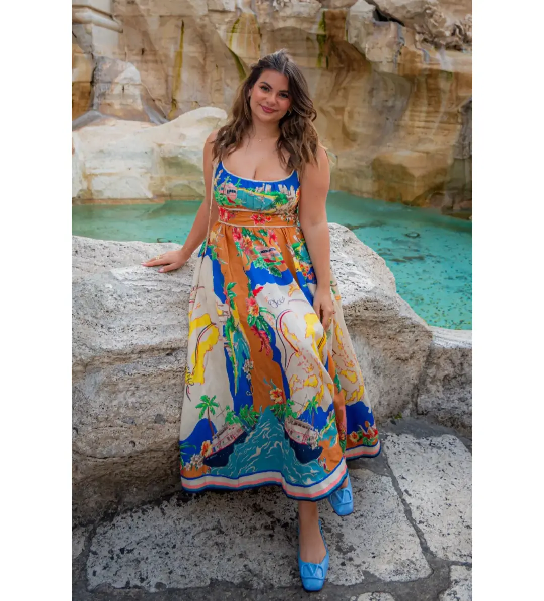 Zimmermann Alight Picnic Midi Dress Nautical Map Size 4 / AU 16 for rent on The Volte - main image