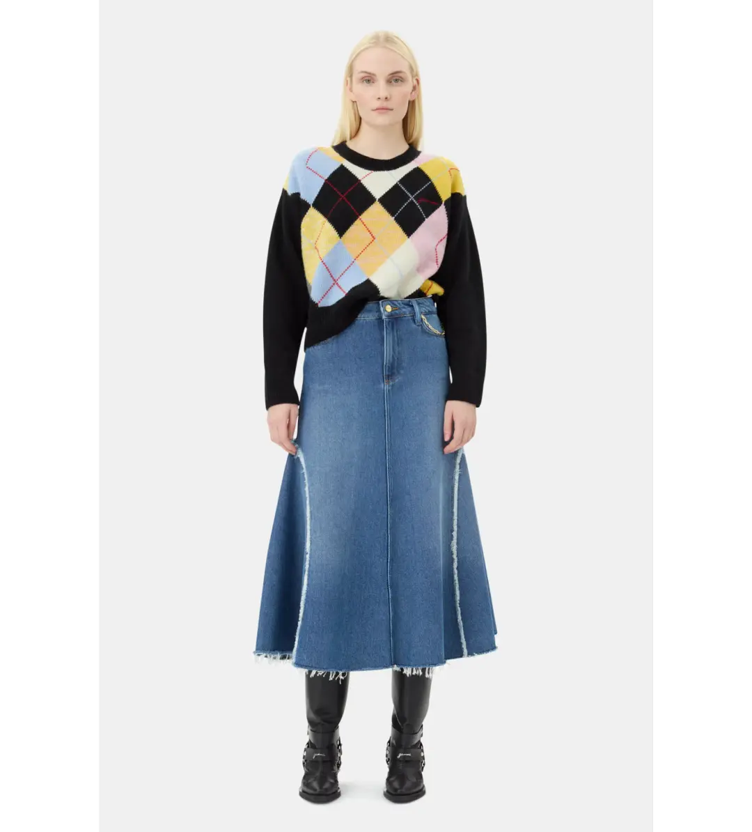 Ganni Blue Midi Skirt Mid Blue Stone Size 38/Au 10 for rent on The Volte - main image