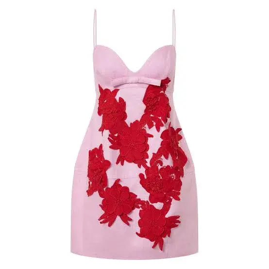 Oroton Contrast 3d Flower Mini Dress Poppy Pink Small Size 8 for rent on The Volte - main image