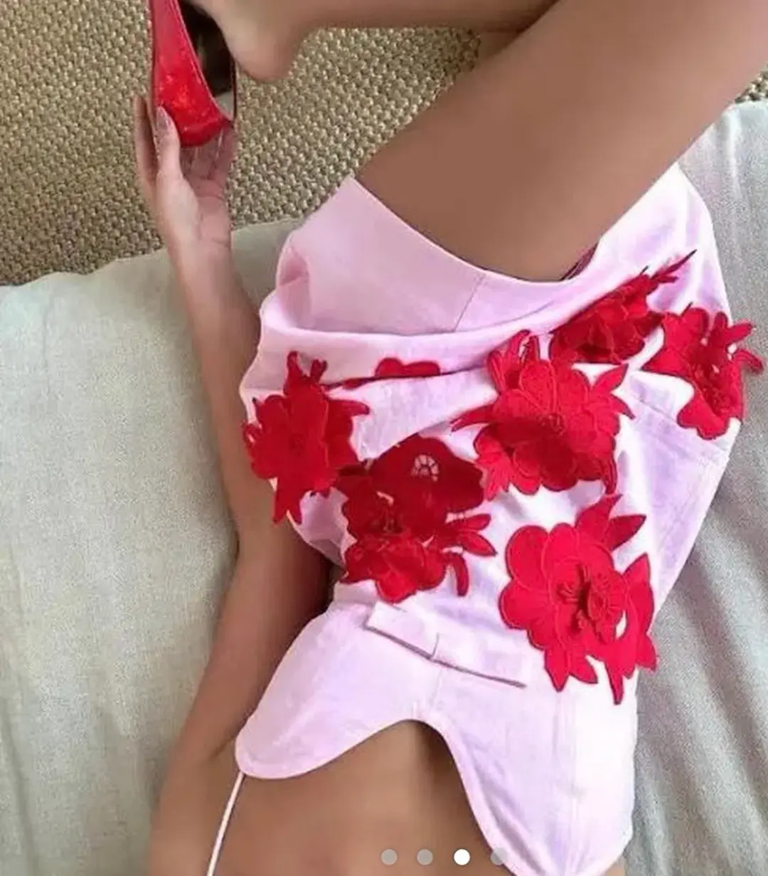 Oroton Contrast 3d Flower Mini Dress Poppy Pink Small Size 8 for rent on The Volte - main image