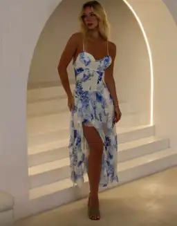 Bella Barnett Blue Ruffle Maxi Dress Floral Size 8 for rent on The Volte - image 3