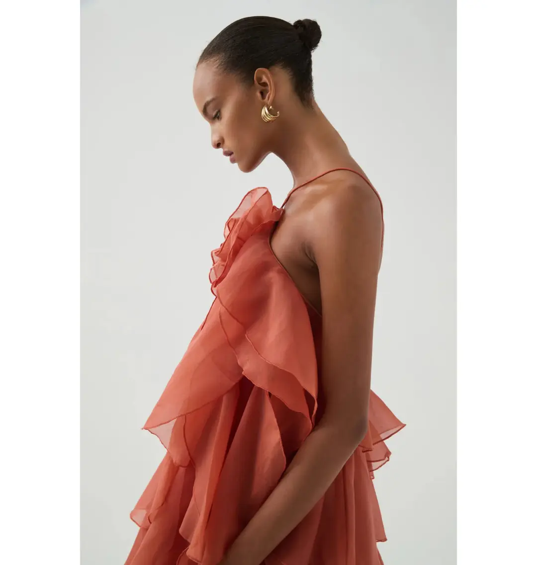 Aje Pandorea Layered Maxi Dress Coral Clay Size AU 6 for rent on The Volte - main image