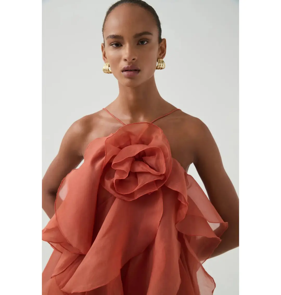 Aje Pandorea Layered Maxi Dress Coral Clay Size AU 6 for rent on The Volte - main image