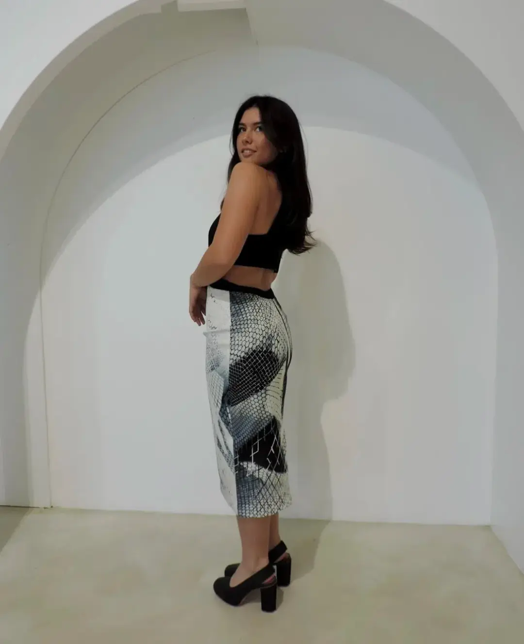 Asilio B&W Contemporary Midi Dress Black Size 10 for rent on The Volte - main image