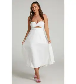 Avie Midi Dress Twist Strapless Cocktail Dress in Off-White Size 12 for rent on The Volte - image 1