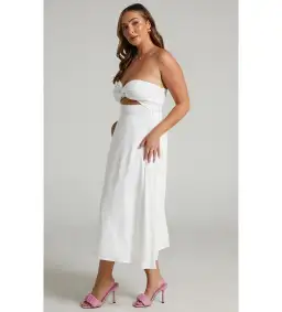 Avie Midi Dress Twist Strapless Cocktail Dress in Off-White Size 12 for rent on The Volte - image 2