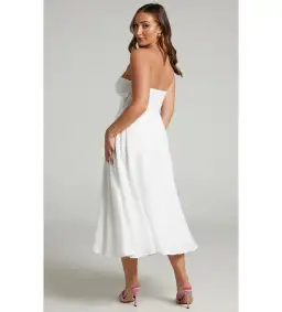Avie Midi Dress Twist Strapless Cocktail Dress in Off-White Size 12 for rent on The Volte - image 4