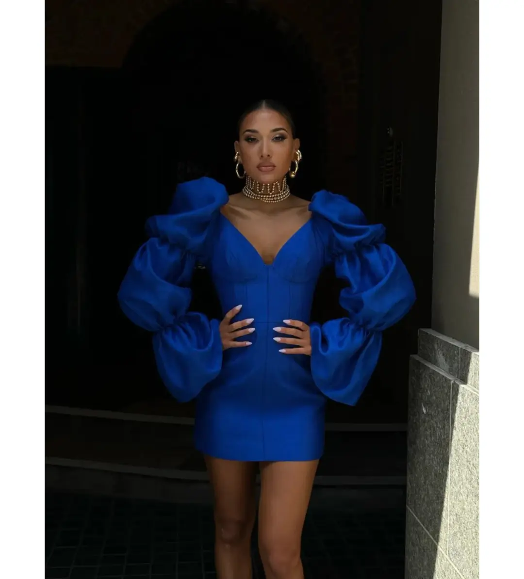 Khirzad Femme Solaro Mini Dress Cobalt Blue Size AU 10 for rent on The Volte - main image