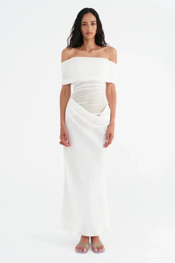 Benni Nico Off Shoulder Maxi Dress White Size 6 for rent on The Volte - main image