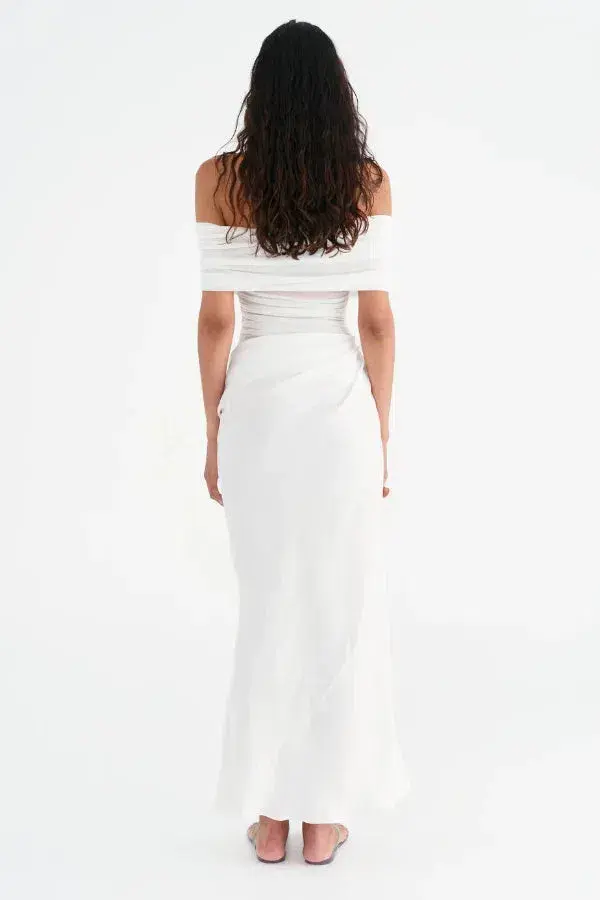 Benni Nico Off Shoulder Maxi Dress White Size 6 for rent on The Volte - main image