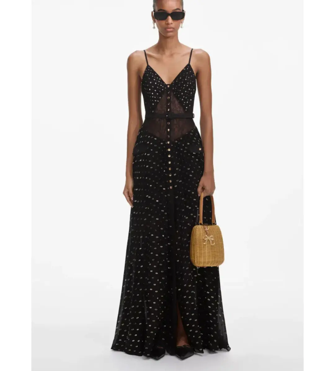 Self Portrait Black and Gold Chiffon Maxi Dress Size AU 8 for rent on The Volte - main image