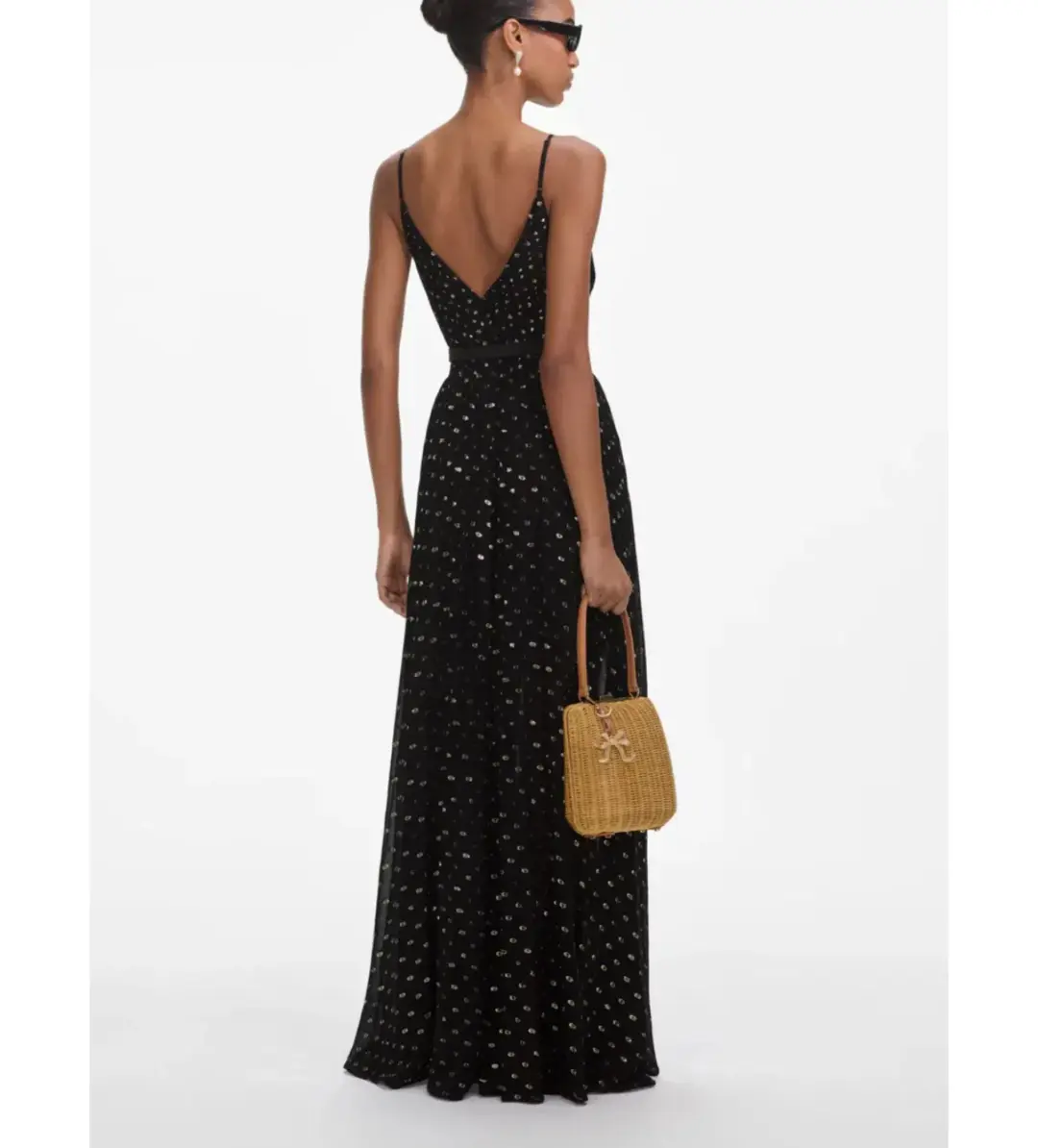 Self Portrait Black and Gold Chiffon Maxi Dress Size AU 8 for rent on The Volte - main image