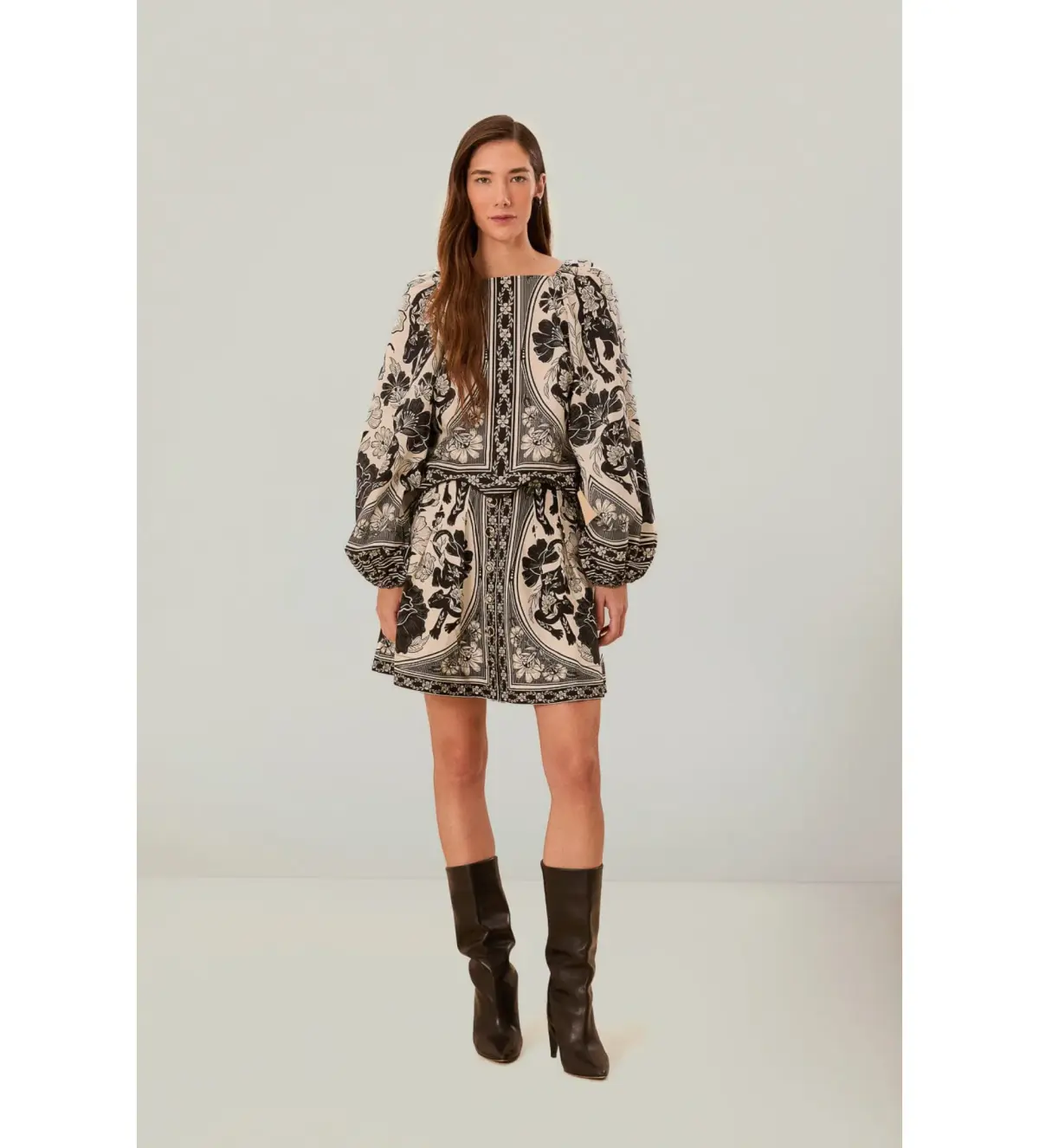 Farm Rio Flower Leopards Long Sleeve Blouse in Off-White Size L/Au 16 - Image 1