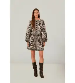 Farm Rio Flower Leopards Long Sleeve Blouse in Off-White Size L/Au 16