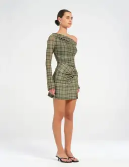 Benni Elijah Mini Dress Olive Check Size AU 8 for rent on The Volte - image 2