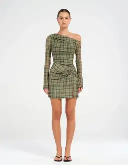 Benni Elijah Mini Dress Olive Check Size AU 8 for rent on The Volte - image 1