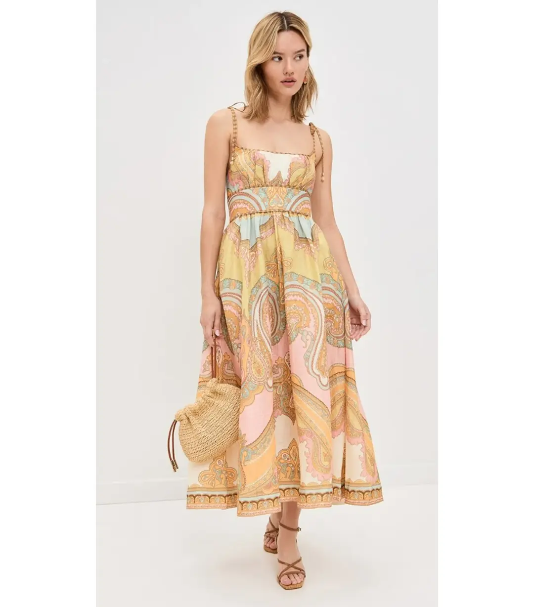 Zimmermann Maxine Picnic Midi Dress Gold Paisley Size 2 / AU 12 for rent on The Volte - main image