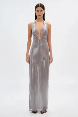 Misha The Alusia Maxi Dress Silver Sequin Size 8 for rent on The Volte - image 1