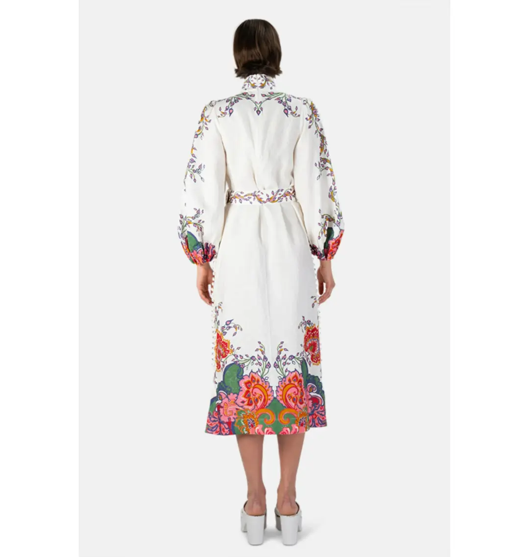 Zimmerman The Lovestruck Buttoned Midi Dress in Natural Paisley Floral Size 0 / AU 8 for rent on The Volte - main image