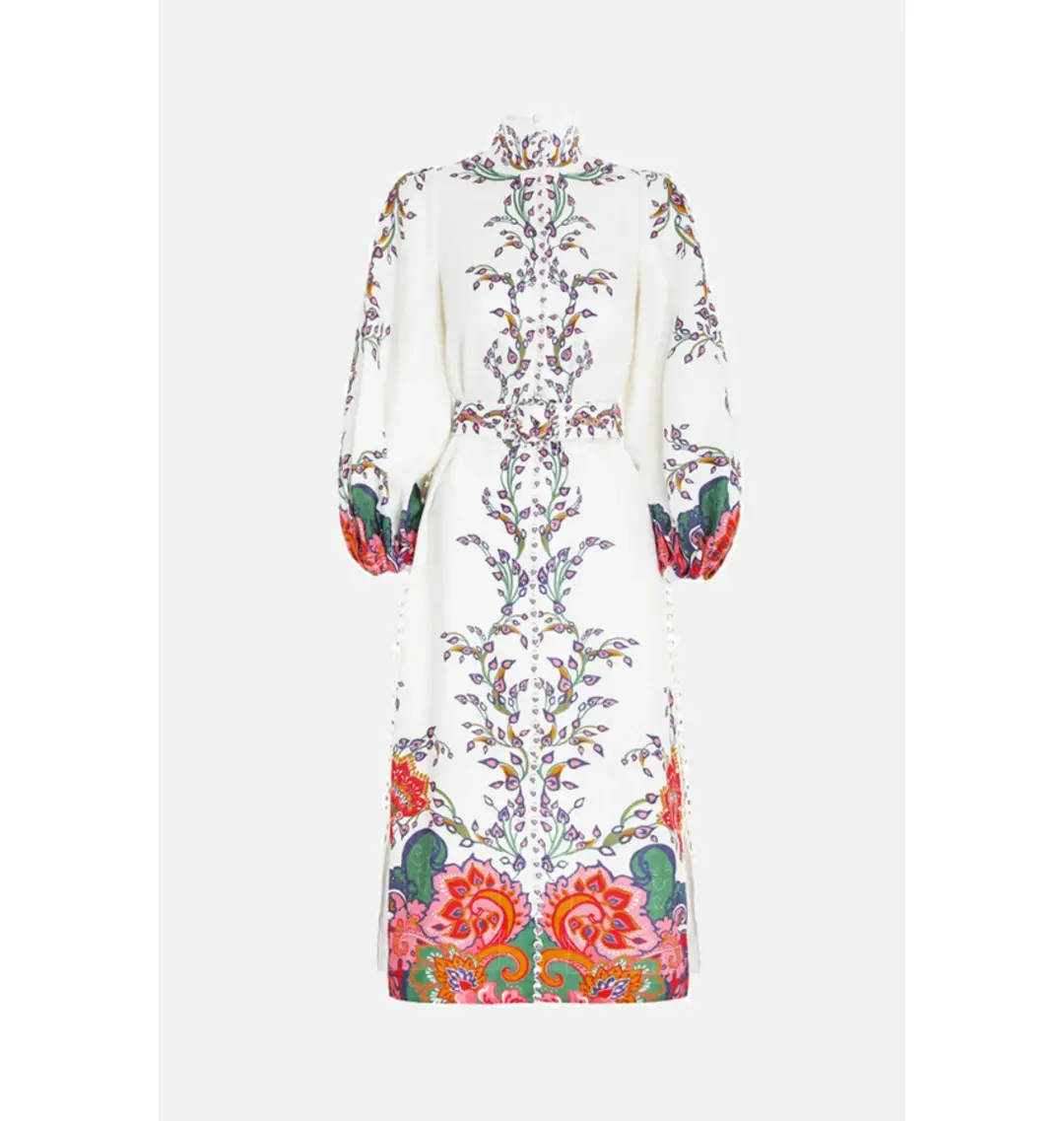 Zimmerman The Lovestruck Buttoned Midi Dress in Natural Paisley Floral Size 0 / AU 8 for rent on The Volte - main image