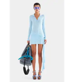 Venroy Collared Knit Mini Dress Powder Blue Size S/AU 8