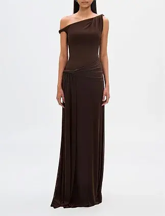 MISHA Sisal Mesh Maxi Dress Espresso Size 8/S for rent on The Volte - main image
