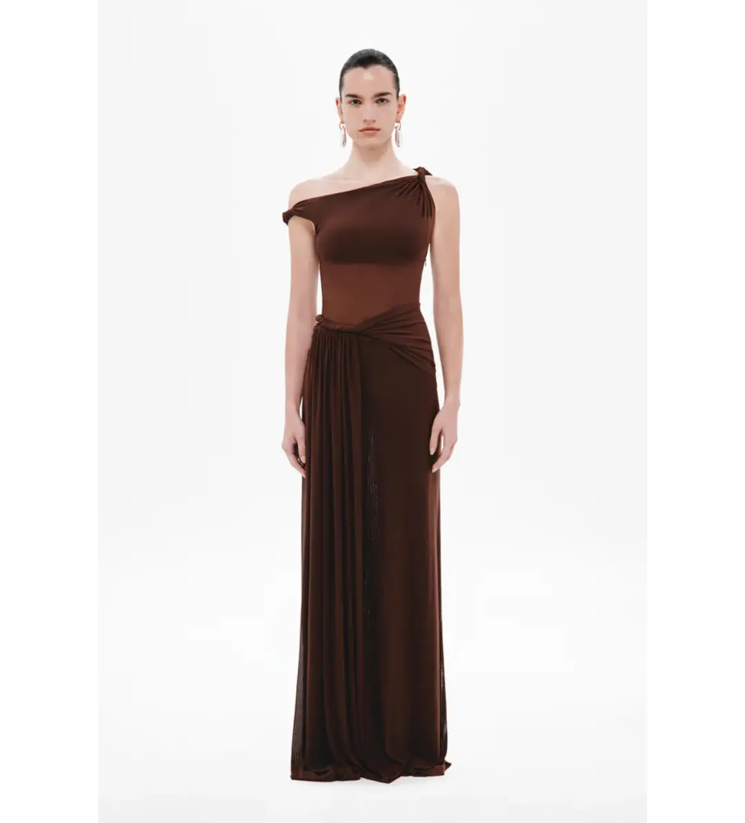 MISHA Sisal Mesh Maxi Dress Espresso Size 8/S for rent on The Volte - main image