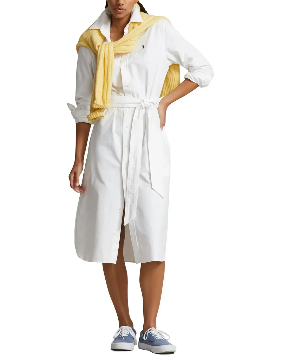 Ralph Lauren Belted Cotton Oxford Shirtdress Midi White Size AU 14 for rent on The Volte - main image