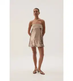 Aje Nebula Mini Dress in Champagne Sequin Size AU 6 for rent on The Volte - image 1