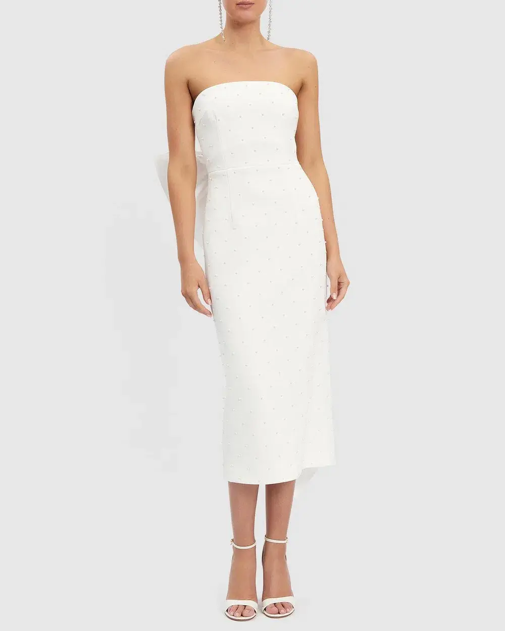 Rebecca Vallance Perle Bow Midi Dress White Size AU 10 for rent on The Volte - main image