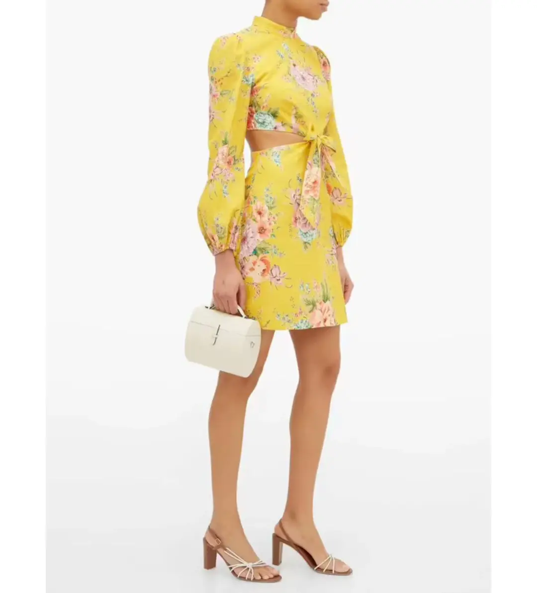 Zimmermann Zinnia Bow Cut Out Mini Dress Golden Floral Size 0/AU 8 for rent on The Volte - main image