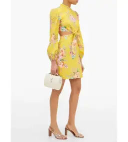 Zimmermann Zinnia Bow Cut Out Mini Dress Golden Floral Size 0/AU 8 for rent on The Volte - image 2