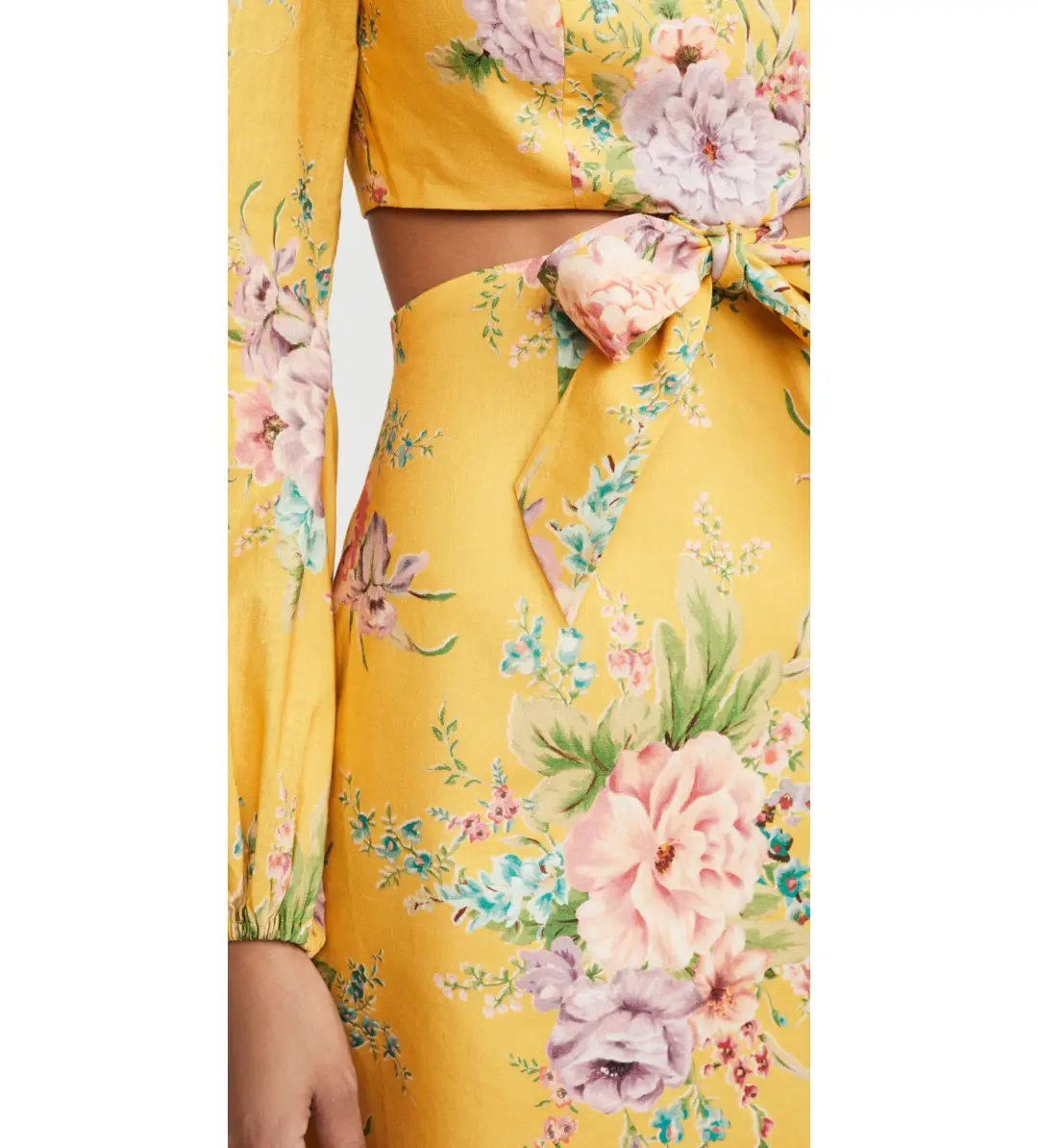 Zimmermann Zinnia Bow Cut Out Mini Dress Golden Floral Size 0/AU 8 for rent on The Volte - main image