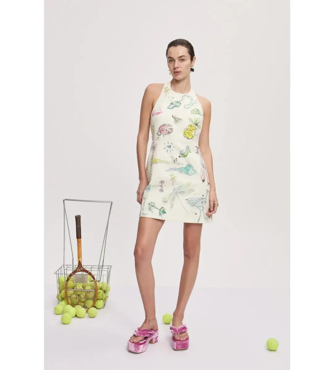 Alemais Court Mini Dress Cream Print Size AU 10 for rent on The Volte - main image