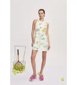 Alemais Court Mini Dress Cream Print Size AU 10 for rent on The Volte - image 1