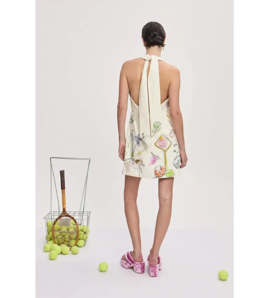 Alemais Court Mini Dress Cream Print Size AU 10 for rent on The Volte - main image
