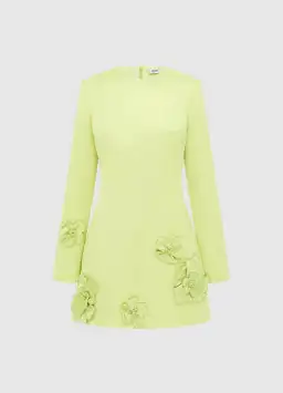 Leo Lin Aliza Long Sleeve Petal Mini Dress Chartreuse Size AU 12 for rent on The Volte - image 1