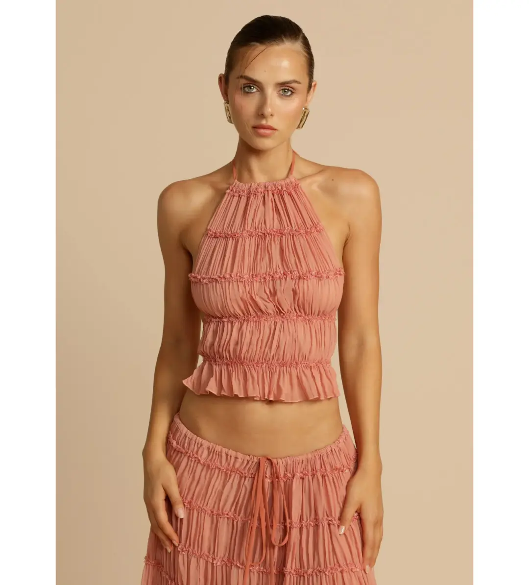 Arcina Ori Juliette Halter and Maxi Skirt Set Peach Size AU 10 for rent on The Volte - main image