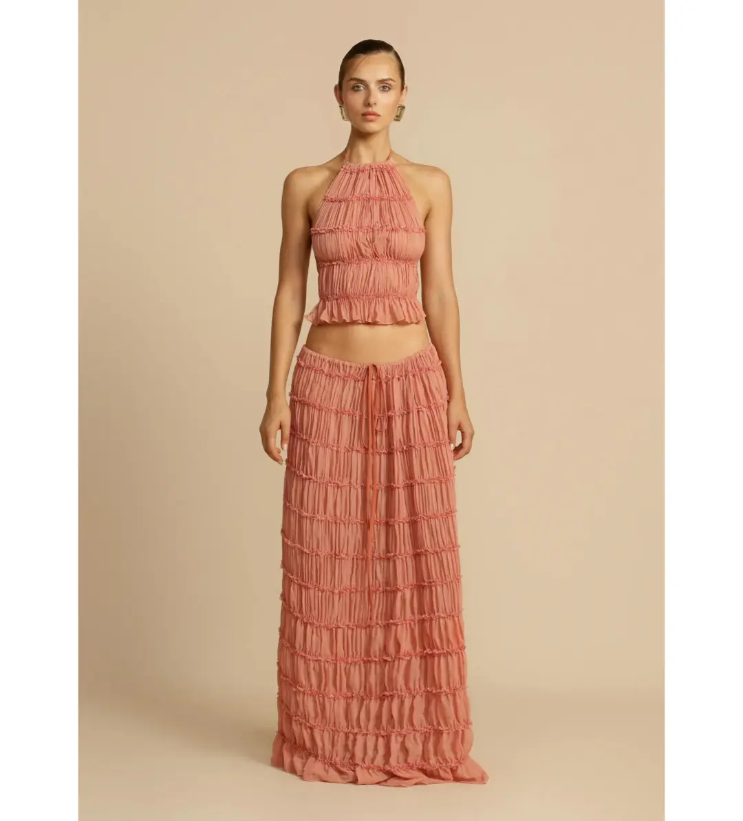 Arcina Ori Juliette Halter and Maxi Skirt Set Peach Size AU 10 for rent on The Volte - main image