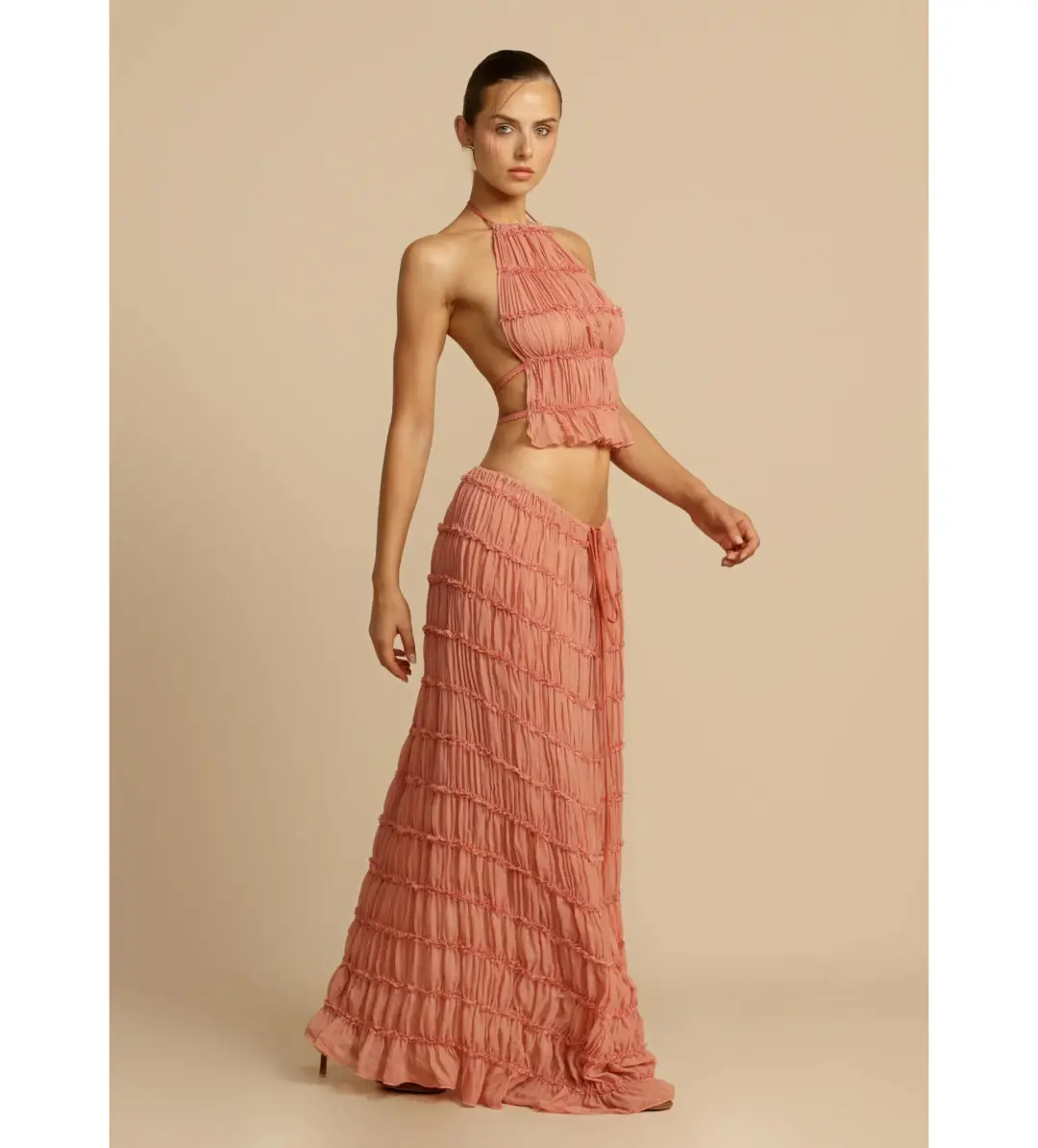 Arcina Ori Juliette Halter and Maxi Skirt Set Peach Size AU 10 for rent on The Volte - main image