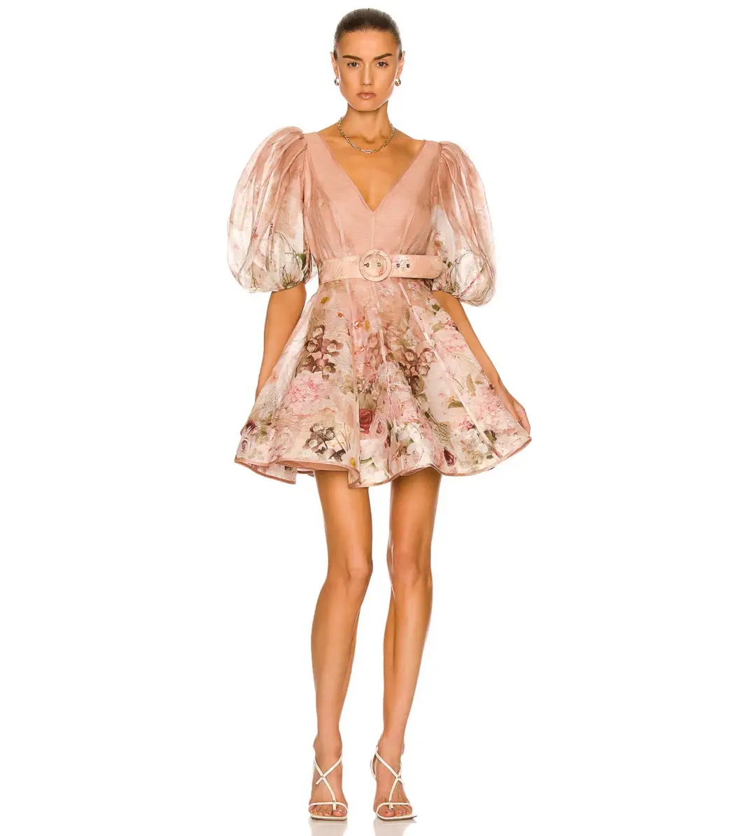 Zimmermann Dancer Puff Sleeve Mini Dress Blush Garden Floral Size 2 /Au 12 for rent on The Volte - main image