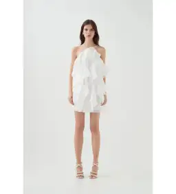 Aje Pandorea Layered Mini Dress Ivory Size AU 14