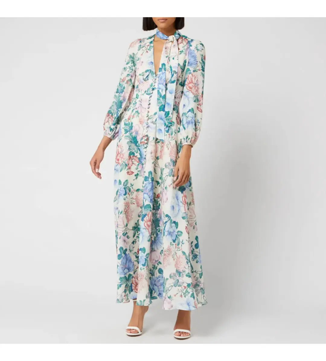 Zimmermann Verity Plunge Long Dress Cream Floral Size 0/Au 8 for rent on The Volte - main image