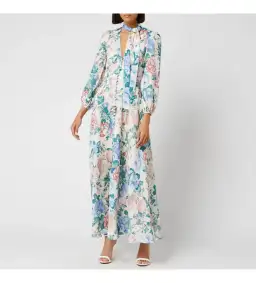 Zimmermann Verity Plunge Long Dress Cream Floral Size 0/Au 8 for rent on The Volte - image 1